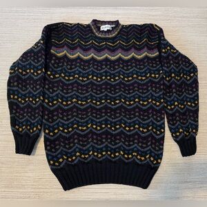 Saks Fifth Avenue VTG‎ Wool multicolor fair isle style chunky knit sweater men M